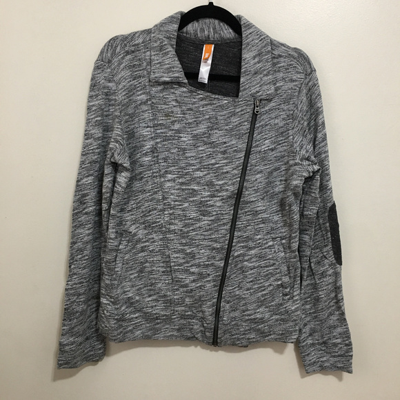 Lucy Tops - LUCY elbow patch asymmetric zip jacket❤